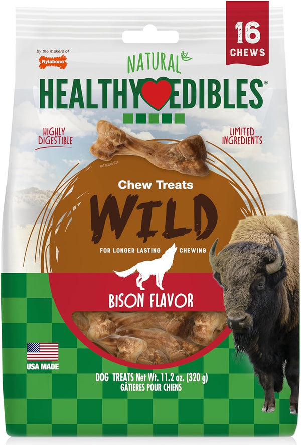 Nylabone Healthy Edibles WILD Natural Dog Chew Treats, Bison Flavor, Small Dogs up to 20 Lbs - Made in USA (16 Count)1