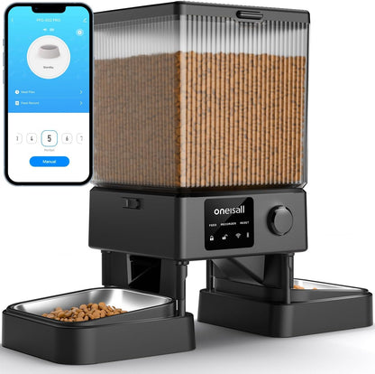 Oneisall Automatic Cat Feeder for 2 Cats Pets, Timed Cat Food Dispenser | 20 Cups/5L, Prevent Fighting, Precise Portion, Balanced Dispense, Non-Slip & Stable, Voice Recorder, Stainless Steel Bowls11