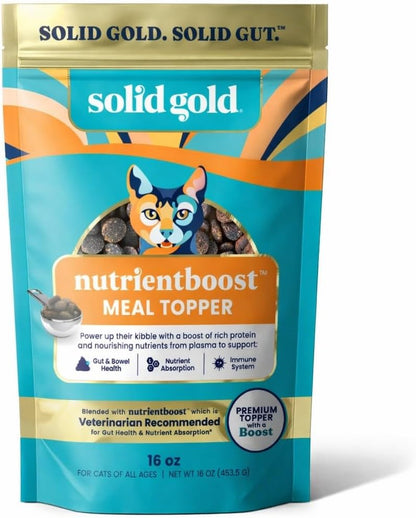 Solid Gold Nutrientboost™ Cat Food Toppers for Cats - High Protein Meal Topper & Crunchy Cat Treats for Indoor Cats W/Vitamins, Minerals & Amino Acids for Gut Health & Immune Support - All Ages - 1Lb1