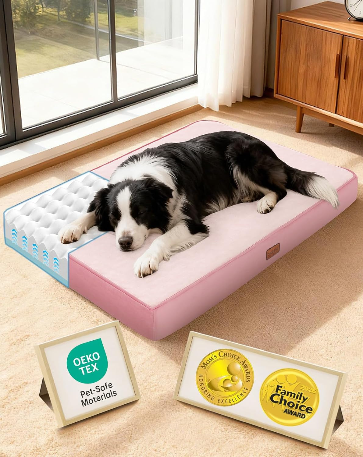 ohgeni-orthopedic-waterproof-large-dog-bed-memory-foam-41-inchgray-machine-washable-removable-cover-in-easy-clean-fabric-reversible-memory-foam-easy-carry-handle-suitable-for-crate