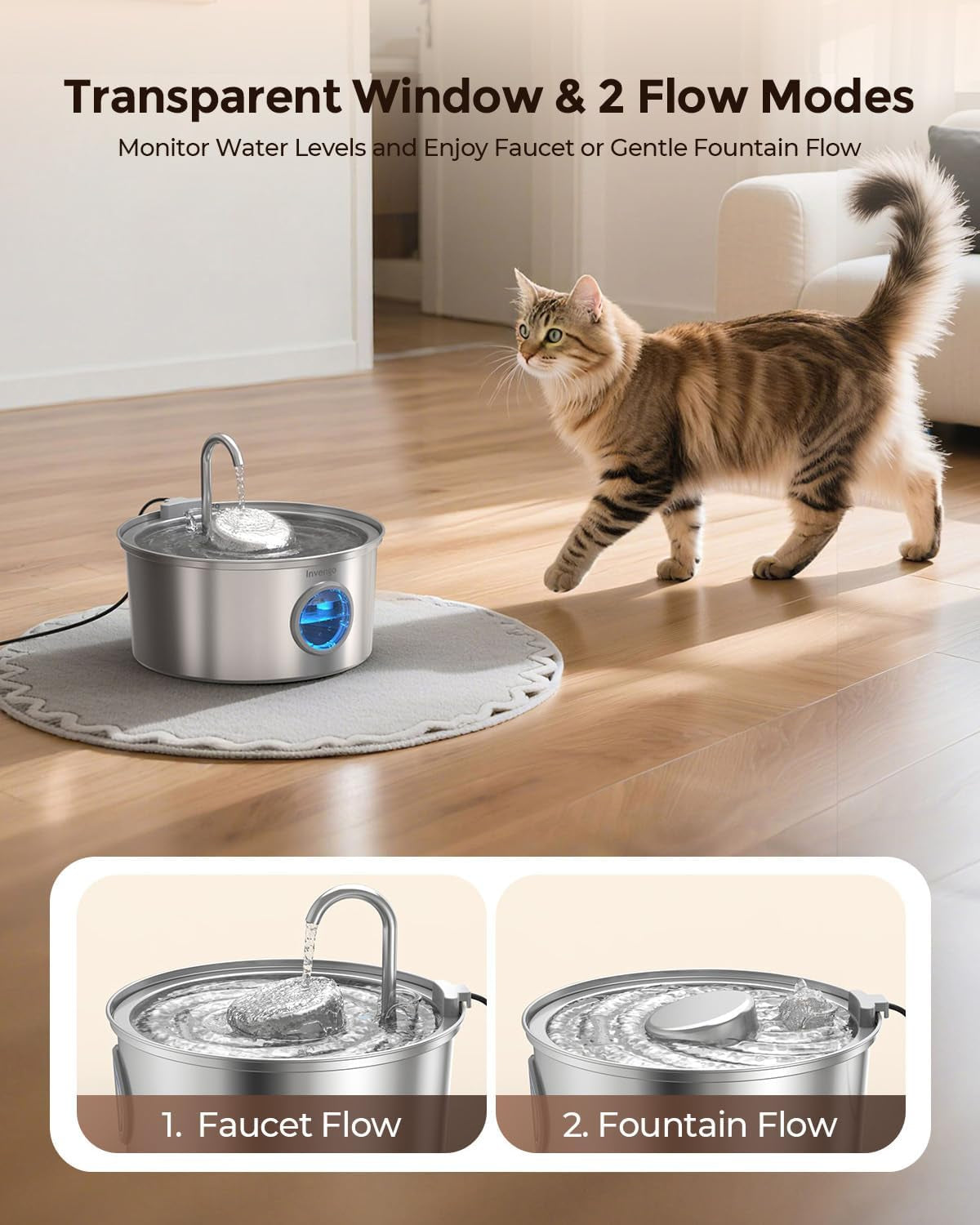 invengo-cat-water-fountain-stainless-steel-108oz-3-2l-pet-fountain-with-large-water-level-window-ultra-quiet-automatic-cat-water-dispenser-for-cats-and-dogs-2-flow-modes-splash-proof-design