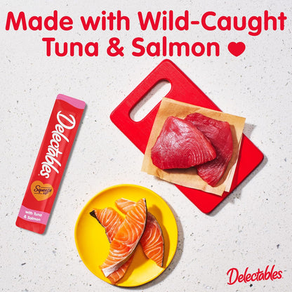 Delectables Squeeze up Creamy Squeezable Puree, Lickable Wet Cat Treats, Grain Free, No Added Fillers, No By-Products, No Added Preservatives, 0.5 Ounces Tuna & Salmon, 32 Tubes Total2