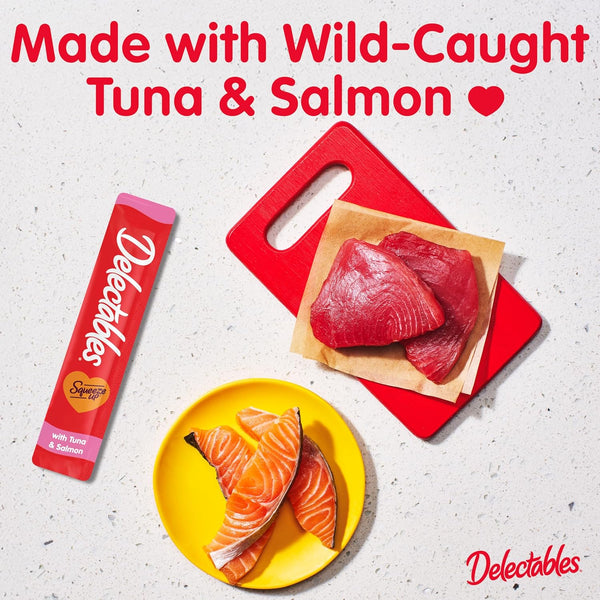 Delectables Squeeze up Creamy Squeezable Puree, Lickable Wet Cat Treats, Grain Free, No Added Fillers, No By-Products, No Added Preservatives, 0.5 Ounces Tuna & Salmon, 32 Tubes Total2