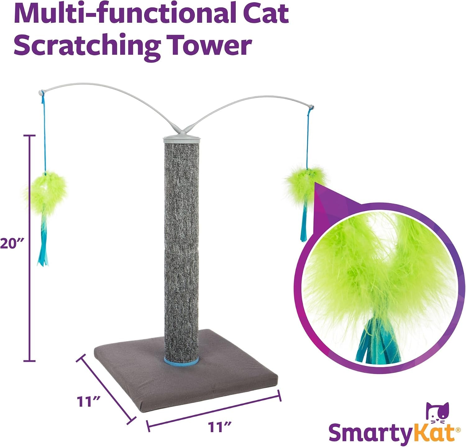smartykat-scratch-n-spin-carpet-cat-scratching-post-with-2-spinning-wand-toys-plus-2-replacement-wands-gray-blue