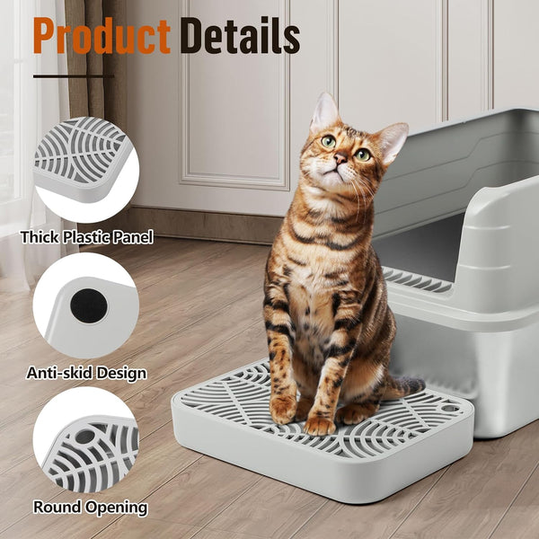 Cat Litter Box Ramp, Litter Box Step Mat with Filter Function Cat Stair for Litter Box, Easy to Clean, 11.8''X 8.2''X 2'' Cats Pedal Step Stool Ideal for Kitten & Elderly Cats (Light Grey)4