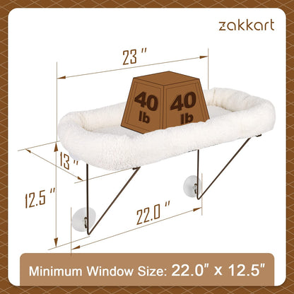 Zakkart Cat Window Perch - 100% Metal Supported from below - Comes with Warm Spacious Pet Bed - Cat Window Hammock for Large Cats & Kittens - for Sunbathing, Napping & Overlooking (White)3