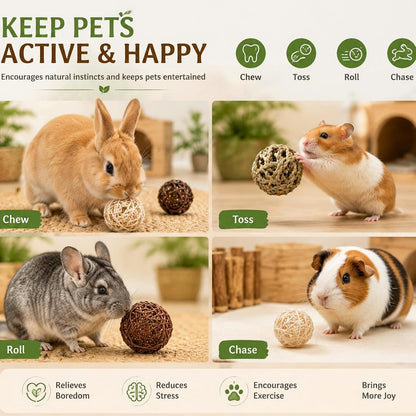 Skylety 15 Pieces Bunny Chew Balls for Rabbits, Small Animal Rolling Grass Toys and Treats for Guinea Pigs, Chinchillas, Hamsters, Mice, Teeth Grinding, Gnawing and Play(Classic Style,1.97")4