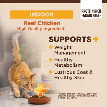 Wellness CORE+ Adult Dry Cat Food for Indoor Cats, Natural, Grain Free Kibble, Chicken, Turkey and Chicken Meal Recipe, 5 Lb Bag2