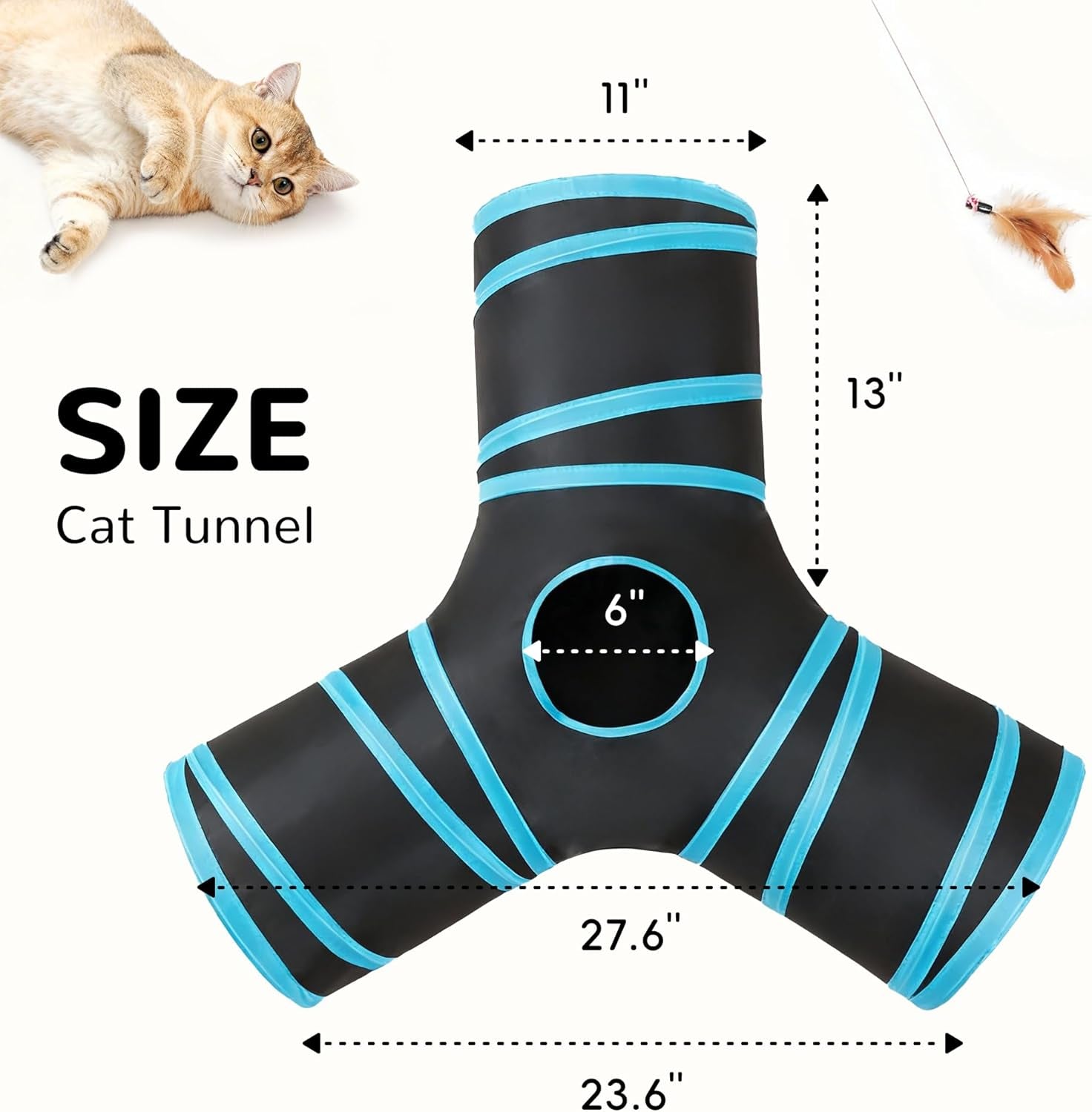tempcore-pet-cat-tunnel-tube-toys-3-way-collapsible-tunnels-for-indoor-cats-interactive-tube-with-teaser-wand-peek-holes-hanging-ball-black-blue