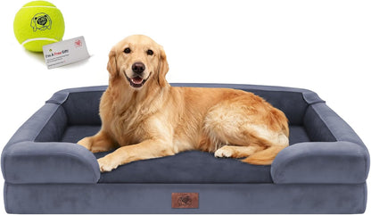 Waterproof Orthopedic Dog Bed for Extra Large Sized Dogs | Memory Foam Pet Bed Sofa with Bolster, Dog Couch with Washable Cover & Non-Slip Bottom, 42X30 Inch, Grey41