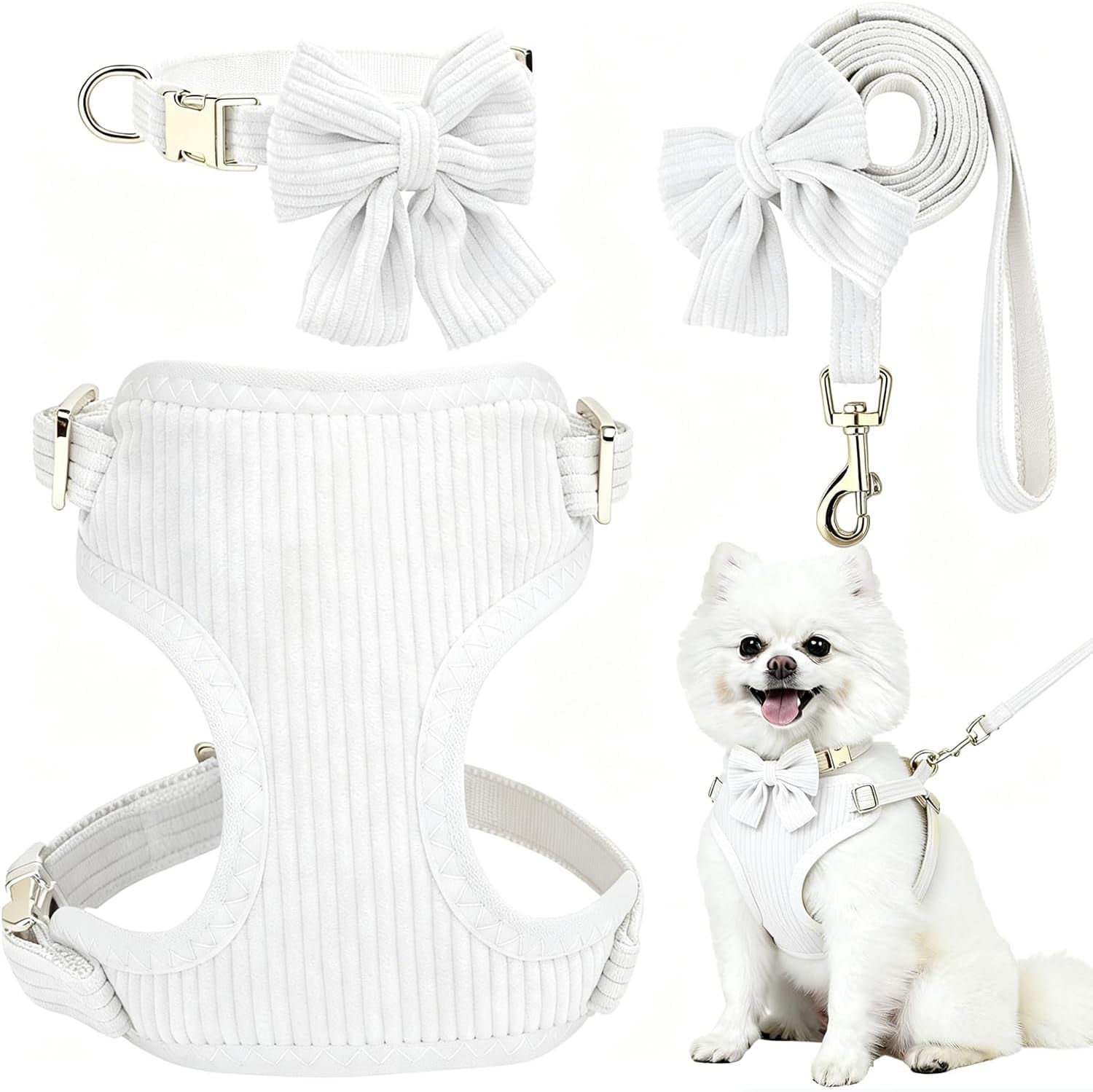 small-dog-collar-harness-and-leash-set-dog-harness-no-pull-with-bowtie-breathable-cotton-adjustable-pet-puppy-harness-easy-walk-dog-harness-s14-18-9
