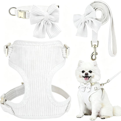 Small Dog Collar Harness and Leash Set, Dog Harness No Pull with Bowtie, Breathable Cotton Adjustable Pet Puppy Harness, Easy Walk Dog Harness, S(14–18.9")11