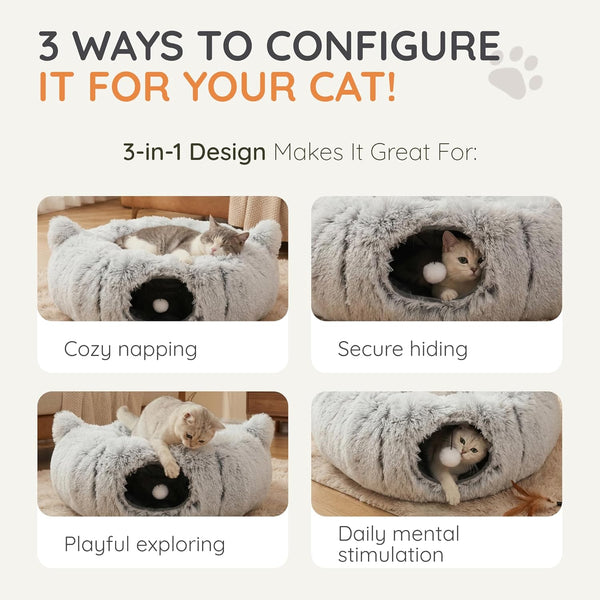 3-In-1 Cat Tunnel Bed – Cat Tunnels & Cat Beds for Indoor Cats with Catnip Toys – Cat Bed Cave & Peekaboo Cat Hideaway – Foldable Interactive Cat, Kitty & Kitten Toys5