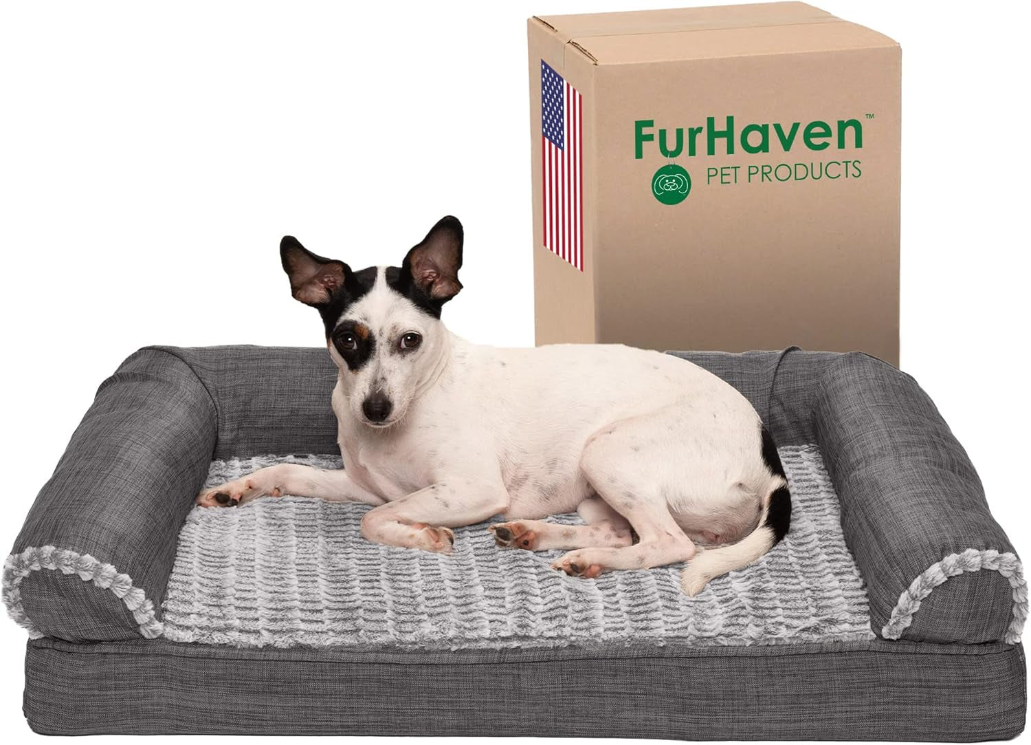 furhaven-memory-foam-dog-bed-for-medium-small-dogs-w-removable-bolsters-washable-cover-for-dogs-up-to-35-lbs-luxe-faux-fur-performance-linen-sofa-woodsmoke-medium