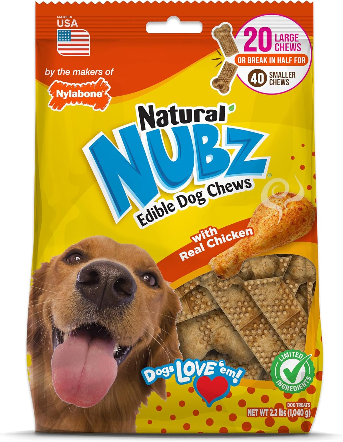 nylabone-nubz-natural-dog-treats-made-with-real-chicken-large-40-count-long-lasting-dog-chews-made-in-the-usa-limited-ingredients-highly-digestible-dog-dental-treats-for-large-dogs-30-lbs