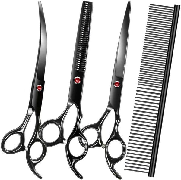 Dog Grooming Scissors Kit, Premium Stainless Steel Dog Shears with Curved Shears, Sharp Durable for Dogs Cats+Pink 3 Piece11
