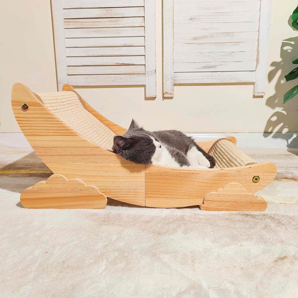 Sisal Cat Scratcher Bed Scratch Chair Aesthetic Cat Lounger Natural Wood Scratch Post Replaceable Sisal Mat with Catnip and Felt Pads,Medium Size(Cloud Edge)1