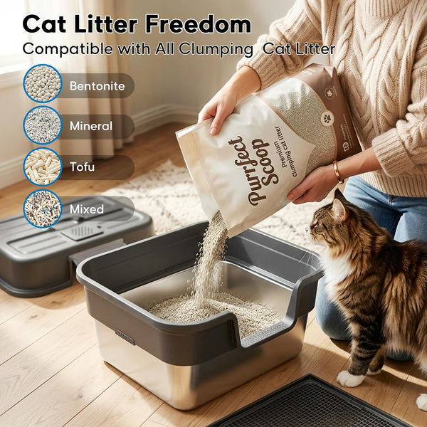 Stainless Steel Enclosed Litter Box for Large Cats, XXL Covered Cat Litter Box with Lid, Leakproof High Sided Metal Cat Litter Box, Easy to Clean, Odor Resistant, Multi-Cat Home(Black)7