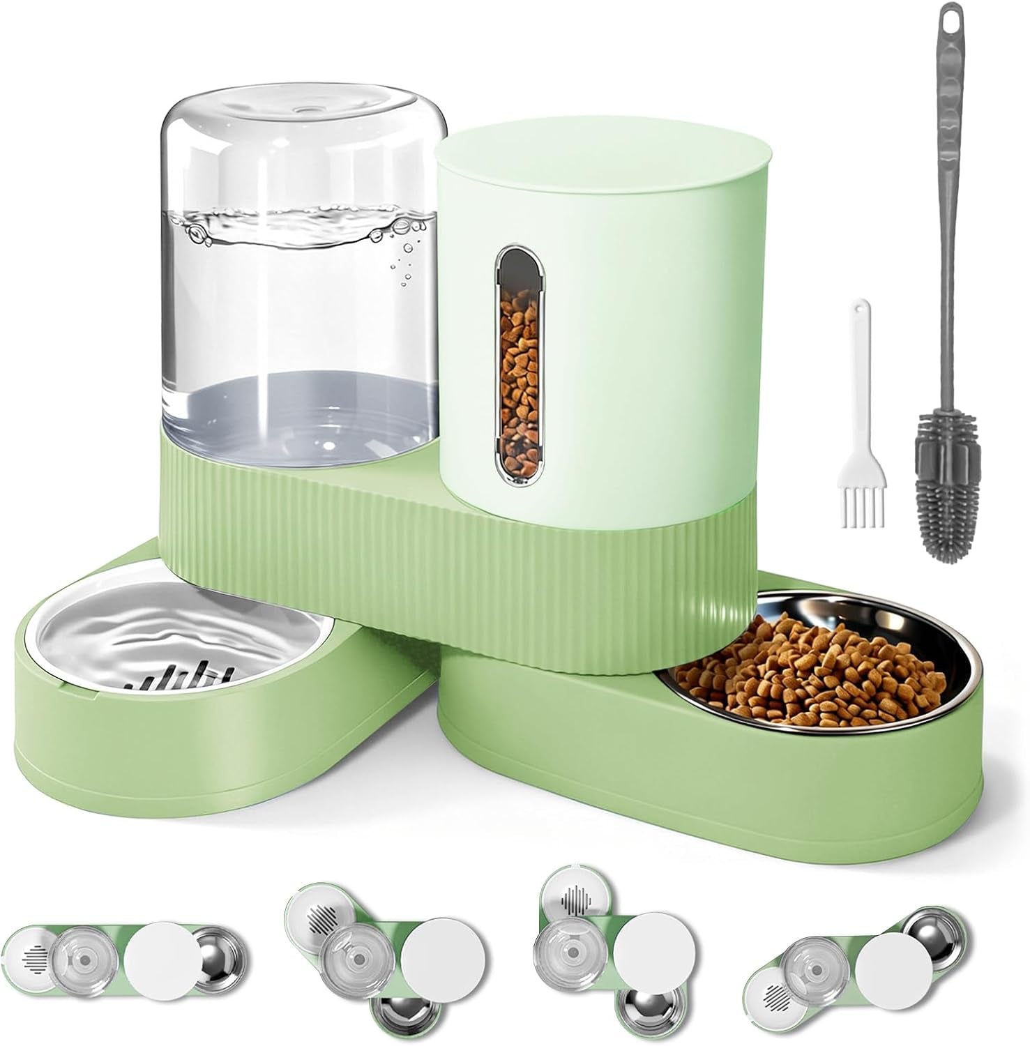 2-in-1-automatic-gravity-cat-dog-feeder-and-water-dispenser-with-304-stainless-steel-bowls-360-degree-rotatable-auto-food-with-2-specialized-brushes-for-small-medium-pet-dog-puppy-kitten-gray