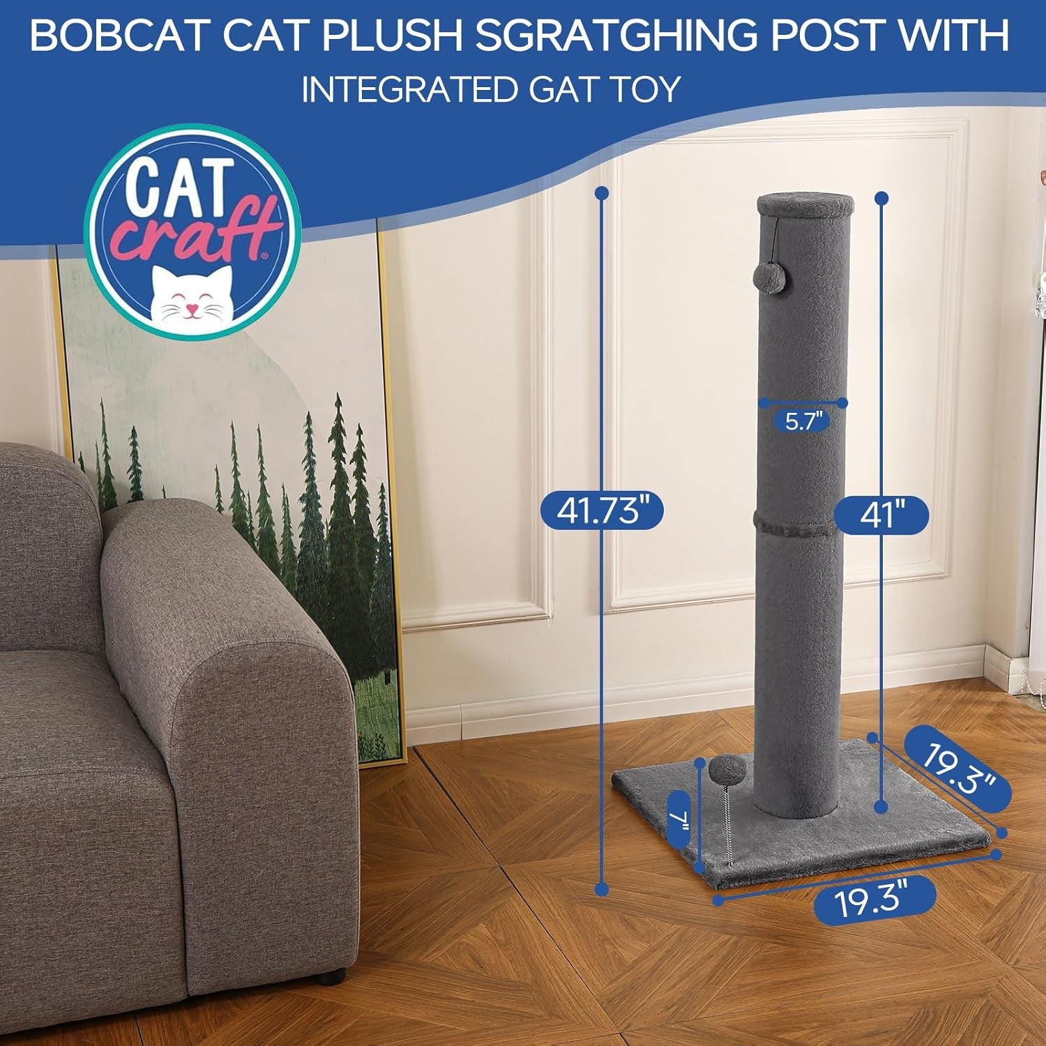 cat-craft-cat-scratching-post-carpet-scratching-post-41-for-indoor-cats-tall-cat-scratch-post-carpet-cat-scratcher-with-replaceable-toys-sturdy-base-large-gray-41in-tall-short-plush-scratch-post-stable-base-interchangeable-play-toys-for-indoor-cats-to-avoid-furniture-scratching