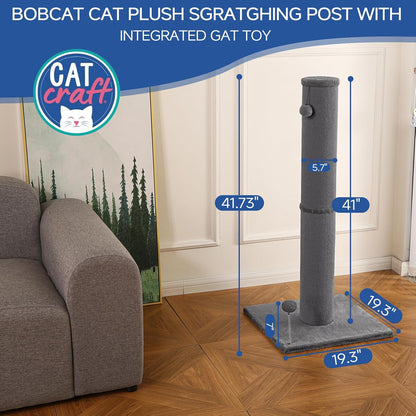 Cat Craft Cat Scratching Post Carpet Scratching Post 41" for Indoor Cats, Tall Cat Scratch Post, Carpet Cat Scratcher with Replaceable Toys, Sturdy Base, Large, Gray | 41In Tall Short Plush Scratch Post, Stable Base, Interchangeable Play Toys, for Indoor Cats to Avoid Furniture Scratching3