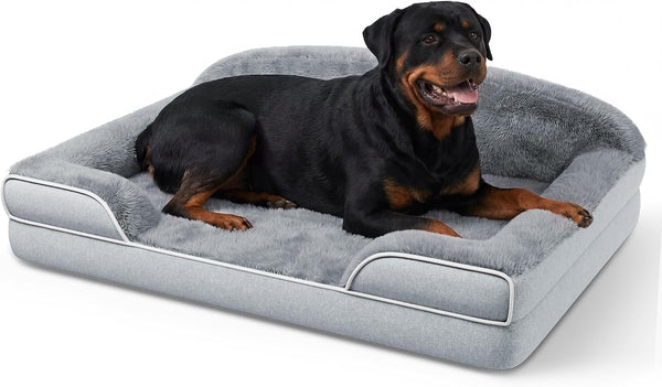 Orthopedic Dog Bed for Extra Large Dogs, 45"X30" XL Dog Couch Bed | Egg Crate Foam for Pressure Relief, Cozy Bolster Sofa Design, Waterproof Removable Washable Cover, Non Slip Bottom Light Grey14