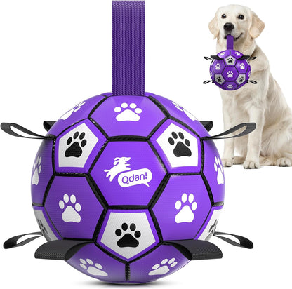 QDAN Dog Toys Dog Balls, 6 Inch Dog Soccer Ball with Straps, Herding Balls | Dog Birthday Toy, Balls for 20-40Lbs Dogs, Outdoor Puppy Toys to Keep Them Busy, Interactive Toy for Tug, Pool Water Toy Ball29