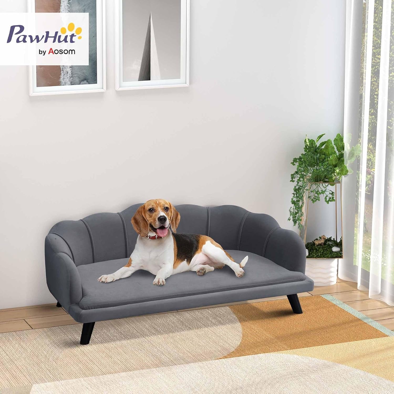 pawhut-velvet-large-dog-couch-with-foam-cushion-for-big-dogs-charcoal-gray-soft-and-cute-puppy-sofa-bed-pearl-design