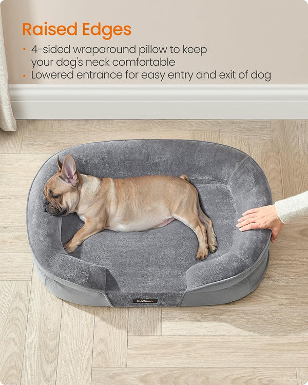 Feandrea Dog Bed, Medium Orthopaedic Dog Sofa Bed, 30 X 20 X 7 Inches, Egg Crate Foam, Waterproof Liner, Raised Edges, Removable and Machine Washable Cover, Non-Slip, Light Gray UPGW281G014