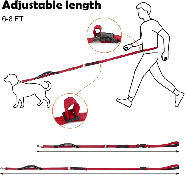 Xiaz Hands Free Dog Leash,Versatile Crossbody Dog Leash,5.9-7.9 FT Waist Belt with Double Handles for Small Medium and Large Dogs Walking, Running and Jogging, Red6