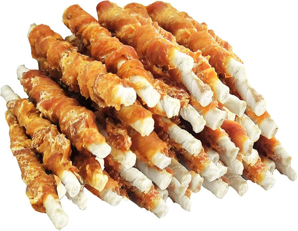MON2SUN Dog Treats, 5 Inch Chicken Wrapped Rawhide Sticks, 14.11 Oz | Long-Lasting Chew Engagement, Dental-Friendly Chewing Support, Sized for Puppies and Small Dogs1