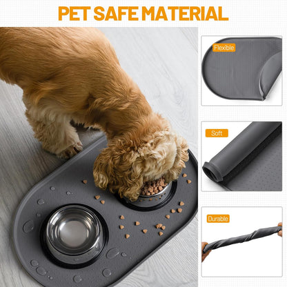 Hubulk 100% Waterproof Silicone Pet Feeding Mat with Raised Edge for Food and Water, Dog Bowl Mats, Cat Bowls Placemat with High Lip Protects Floor for Cats and Dogs (Gray, 19" L X 12" W)5