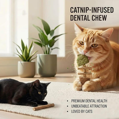 2PCS Catnip and Silvervine Chew, Fish Bone Cat Dental Chew Toy – Natural Wooden Teeth Cleaning Stick for Teething, Boredom Relief & Daily Enrichment4