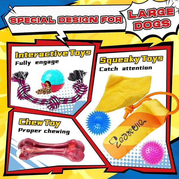 Zeaxuie 12 Pack Heavy Duty Various Dog Chew Toys Pack for Aggressive Chewers - Includes Large Rope Toy, Squeaky Toys & Indestructible Chew Bone for Medium, Large & X-Large Breeds Dogs2