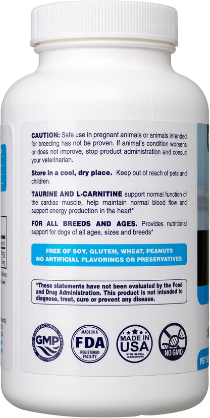 Taurine Supplement for Dogs Meets RDA of 500 Mg per 25Lbs Weight unlike Most Alternatives, 120Ct, Helps Maintain Dog Heart Health, Normal Function of the Cardiac Muscle & Normal Blood Flow3