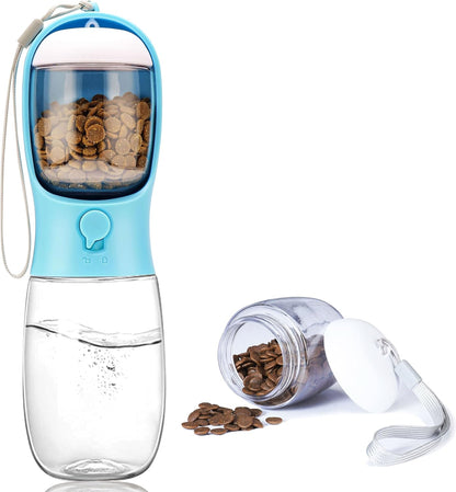 Dog Water Bottle with Food Container, Portable Leak Proof Pet Water Dispenser for Walking Hiking Travel, Puppy Essentials Accessories for Small Large Dogs, Dog Gifts (10Oz/15Oz/19Oz)19