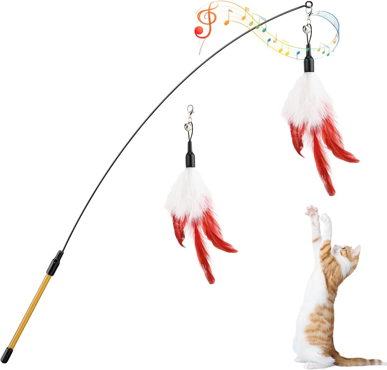 pawaboo-feather-teaser-cat-toy-interactive-wand-with-extra-long-34-5-wand-and-small-bell-fun-exerciser-playing-toy-for-kittens-or-cats-brown-feather