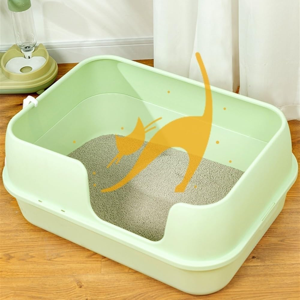 pet-supplies-high-sided-semi-enclosed-cat-litter-box-for-big-cats-rabbits-detachablegreen