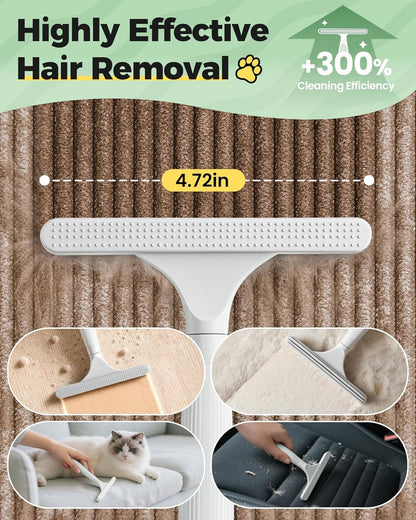 Carpet Rake for Pet Hair Removal Tool - 4 in 1 Pet Hair Remover Kit for Dog Cat Fur Remover, Contain 60" Adjustable Rubber Broom, Glove, Magic Brush and Scraper for Furniture,Short Pile Carpets, Mats5
