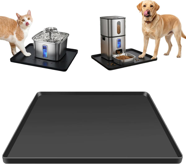 Silicone Square Mat 16X16 for Water Bowl, Waterproof Pet Bowls Mat, Black | with Raised Edge, Non-Slip Cat Dog Water Dispenser Mat Protects Floors from Water & Food Spills12