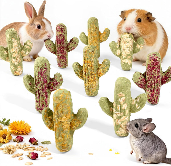 Abizoo Rabbit Chew Toys Natural Timothy Hay Oat Bunny Treats Snack Bunny Chew Sticks 9 Pcs Compressed Cactus Bunnies Enrichment Toys for Rabbit Guinea Pig Hamster Chinchilla Gerbil Dental Care1