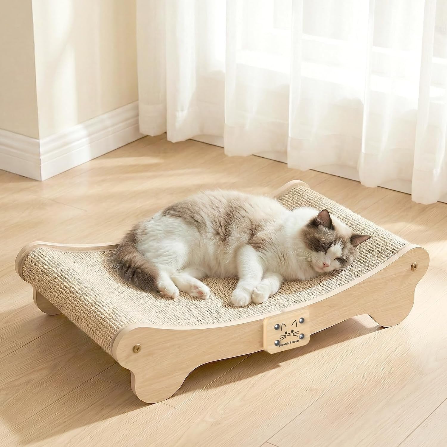 nocoex-sisal-cat-scratcher-bed-wood-scratch-board-hammock-for-indoor-cats-natural-solid-wood-curved-frame-lounger-sleep-scratching-pad-post-large-cats-45-lbs-easy-assembly-modern-furniture-protector