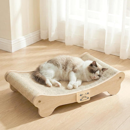 NOCOEX Sisal Cat Scratcher Bed: Wood Scratch Board Hammock for Indoor Cats | Natural Solid Wood Curved Frame Lounger Sleep Scratching Pad Post Large Cats 45 Lbs, Easy Assembly Modern Furniture Protector1