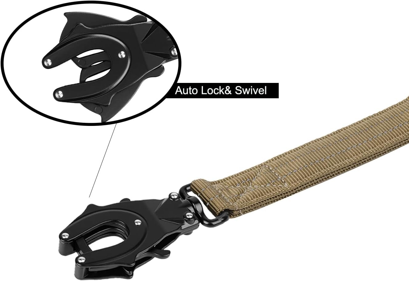 icefang-tactical-dog-leash-with-quick-release-metal-clasp-bungee-dog-lead-with-2-control-handles-hands-free-d-ring-reflective-4ft-length-for-medium-large-dogs-brown