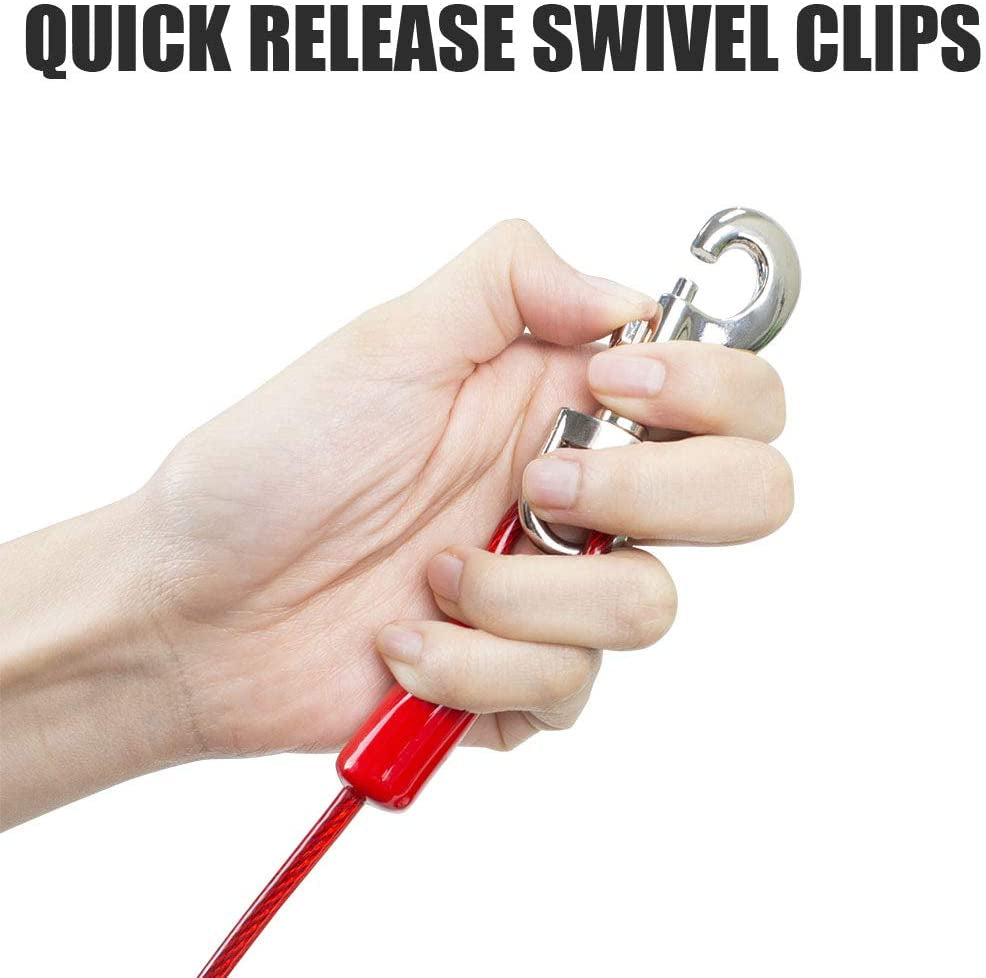 bv-dog-tie-out-cable-30-feet-heavy-duty-dog-lead-up-to-125-pounds-reflective-rust-free-with-quick-release-swivel-clips-360-rotating-clasp-tangle-free-dogs-runner-for-yard-red-single