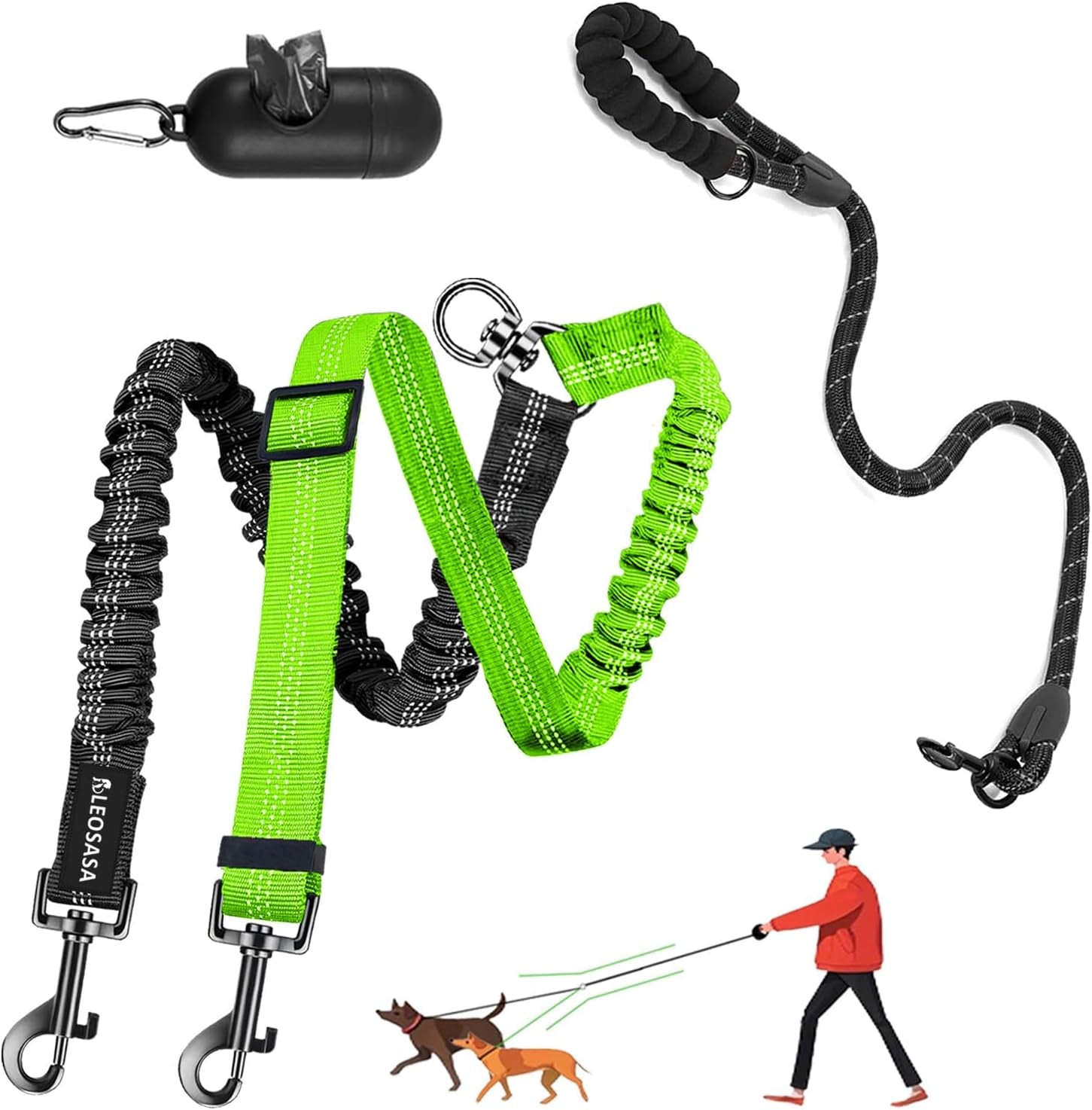 double-dog-leash-360-swivel-tangle-free-splitter-attachment-2-dogs-multi-functional-leashes-dual-rope-for-outdoor-walk-train-small-medium-large-two-pet-pink