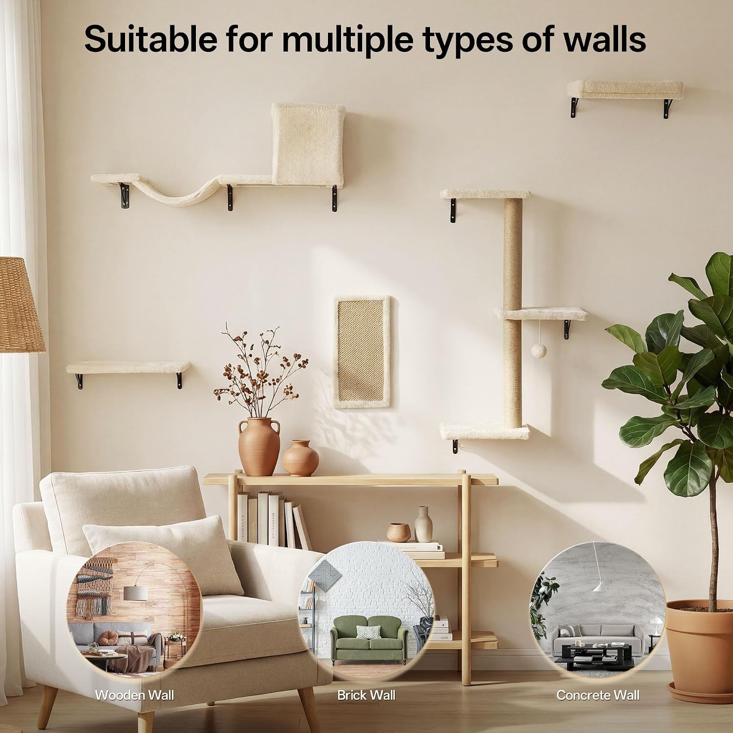 mewang-5-in-1-cat-wall-shelves-cat-climbing-furniture-with-wall-mounted-perch-lounge-for-indoor-cats-space-saving-wall-pet-shelves-for-play-rest-beige