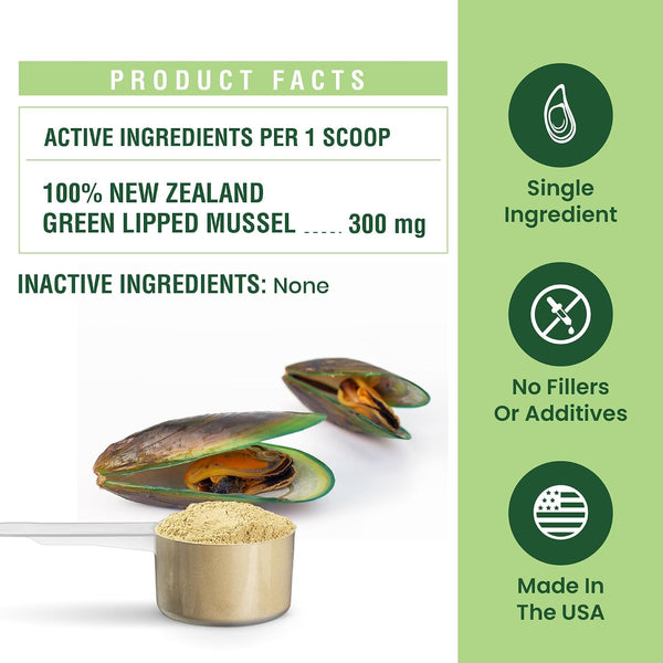Green Lipped Mussel Powder for Dogs & Cats - 100% New Zealand Green Lipped Mussels - Natural Hip & Joint Supplement for Joints, Tendons, Ligaments, Muscles - 75 Grams - up to 250 Servings6