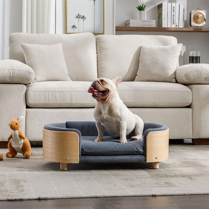 Elevated Dog Bed Pet Sofa with Solid Wood Legs and Bent Soft Backrest, Pet Cat Stool Bed with Velvet Cushion,For Small and Medium Size Dogs Kitten, Mid Size6