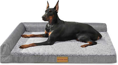 Patas Lague Orthopedic Large Dog Bed Pet Sofa Beds 36''X24'' Black | L Bolster Egg-Crate Foam Dog Couch for Large Sized Dogs, Waterproof Removable Washable Cover, Pet Mat with Nonskid Bottom24
